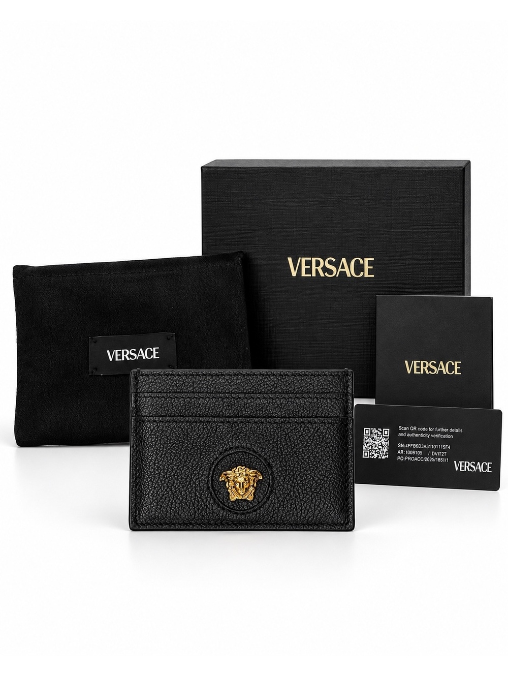 Authentic Versace La Medusa Leather Card Holder Black Gold 1008105 NIB